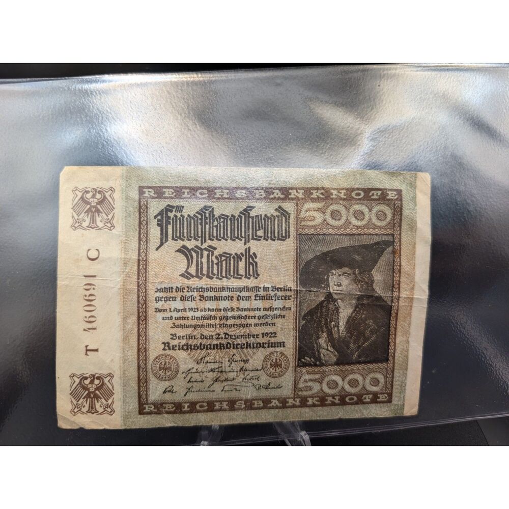 1922 Germany 5000 Mark Reichsbanknote Hyperinflation Paper Money Durer Portrait